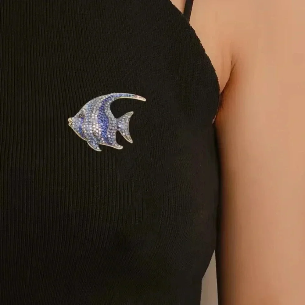 Blue Fish Crystal Brooch
